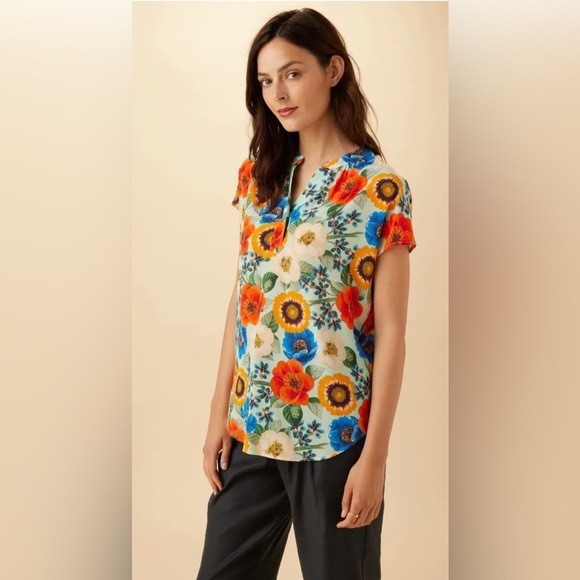 Amour Vert Orange Yellow Boxy Polo Blouse - Picture 2 of 7